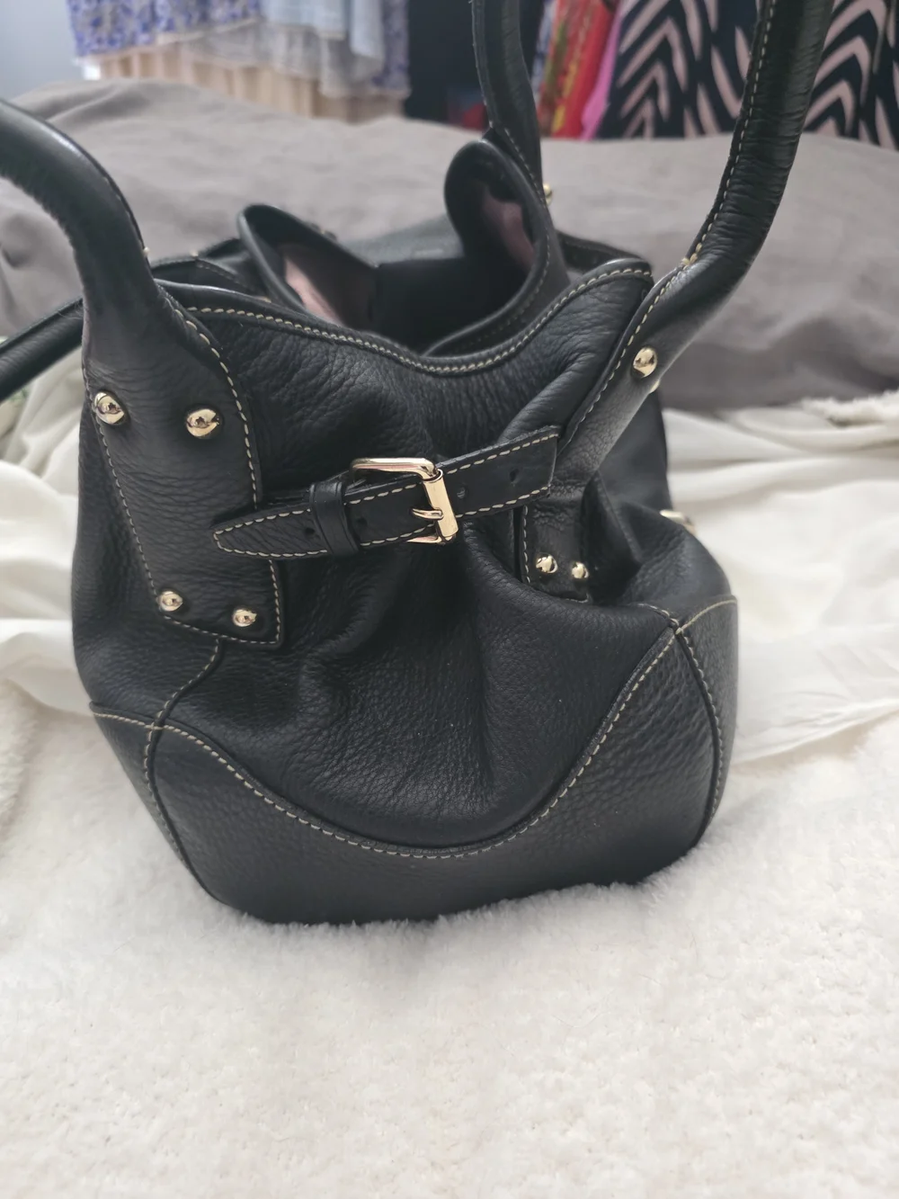 Dooney & Bourke Black Pebbled Leather Hobo with Gold Hardware Accent